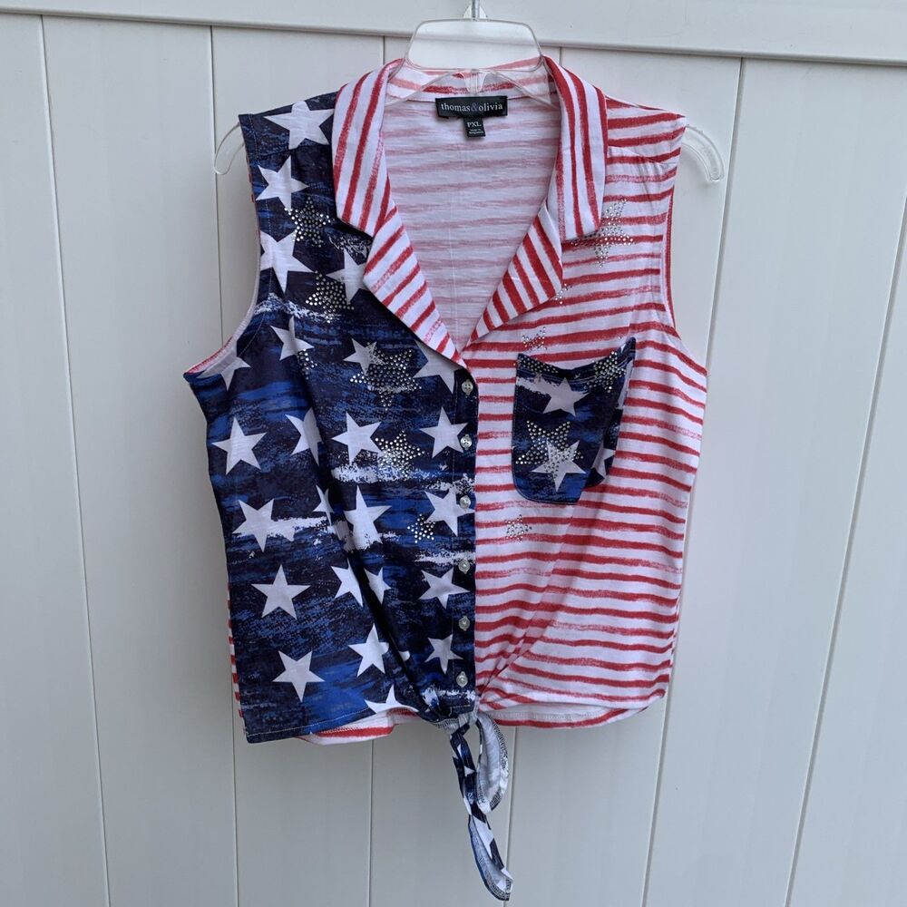 Thomas & Olivia Womens Polo Sleeveless 4th Of July American Flag Sz Petite PXL